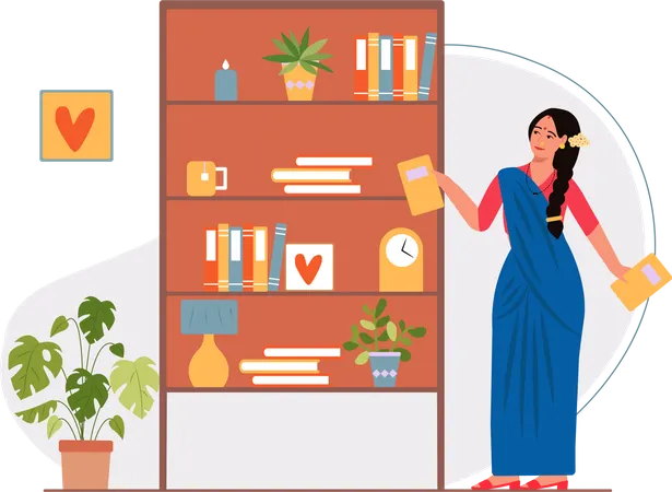Free Lady keeping books on shelf  Illustration