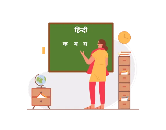 Free Lady teaching hindi in the classroom  Illustration