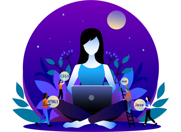 Free Women Web Developer with laptop  Illustration