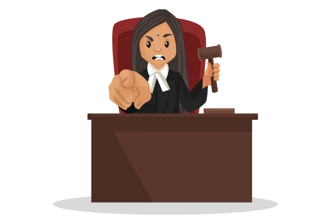 Angry lady judge holding hammer  Illustration