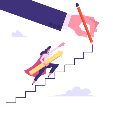 Businesswoman struggling towards success  Illustration