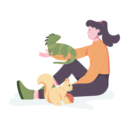 Female Animal Lover  Illustration