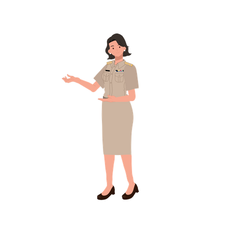 Female officer doing friendly welcome gesture  Illustration