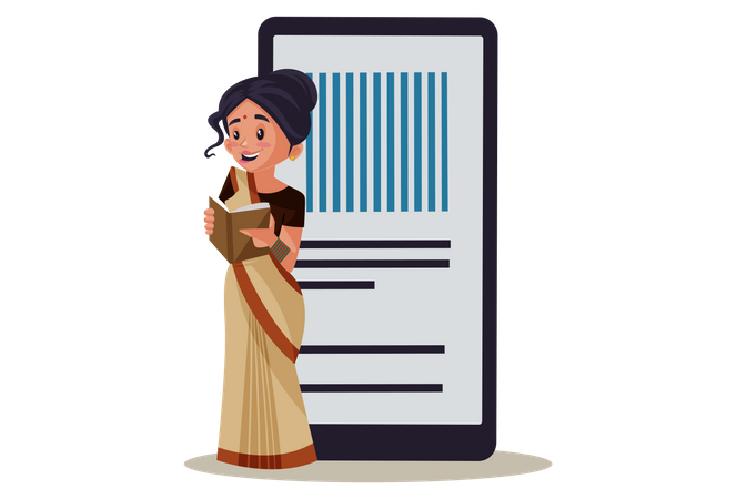 Indian Lady teacher teaching from E-Book  Illustration