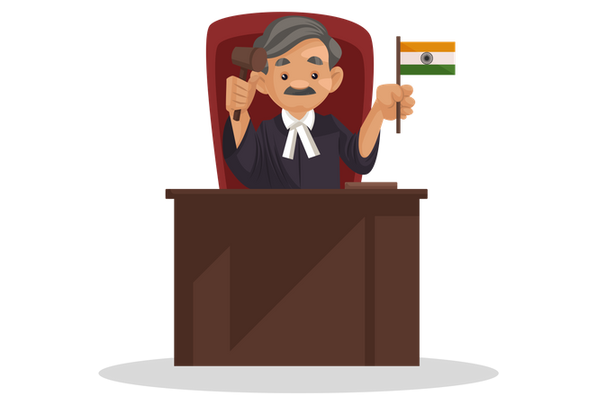 Juez sosteniendo la bandera india en la mano  Ilustración