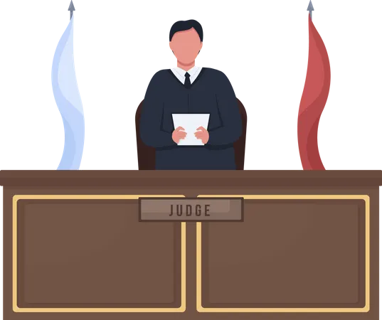 Male judge standing behind podium  Illustration