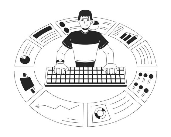 Man doing Data analytics on  business reports  Illustration
