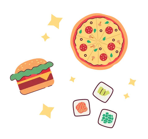 Popular fast food menu items  Illustration