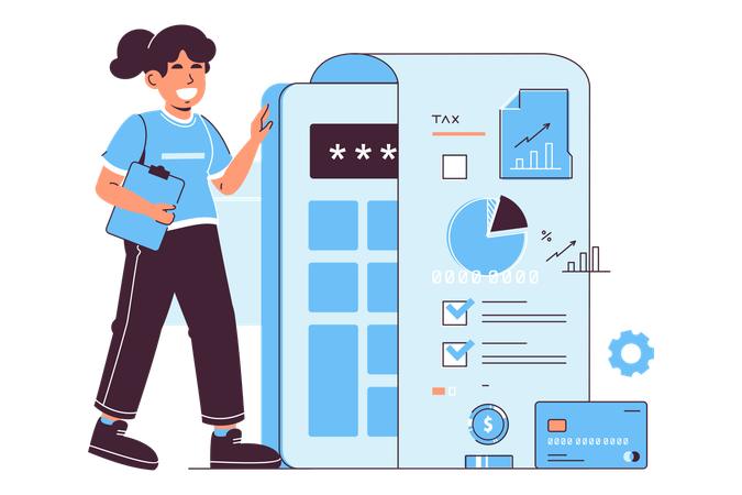 Woman Analyzing Financial Reports  Illustration